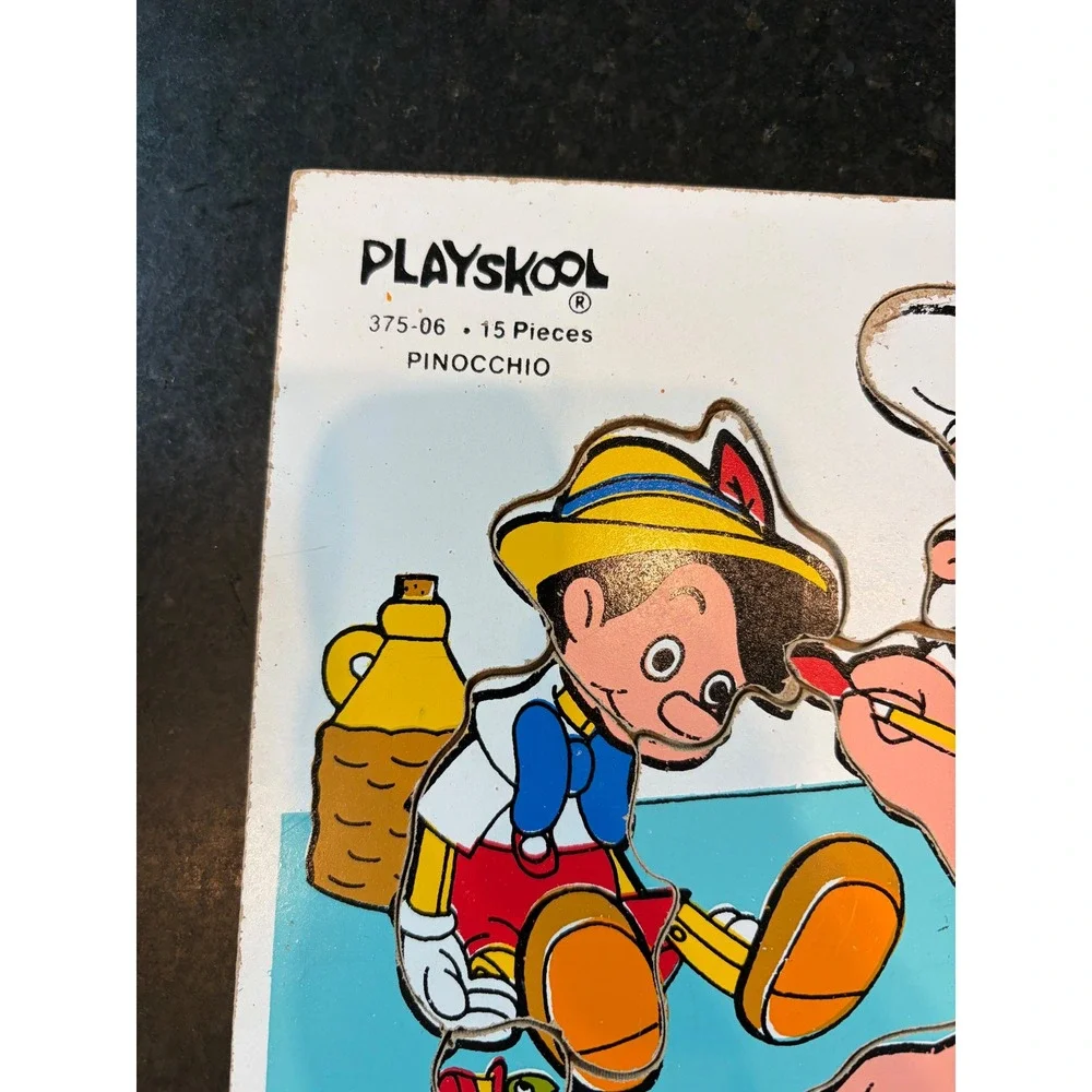 Vintage Playskool Disney Wooden Puzzles Set of 4 Mickey Dumbo Pinocchio Dopey